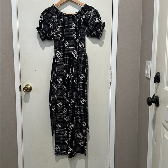 Pants - Black and White Logo Print Dress